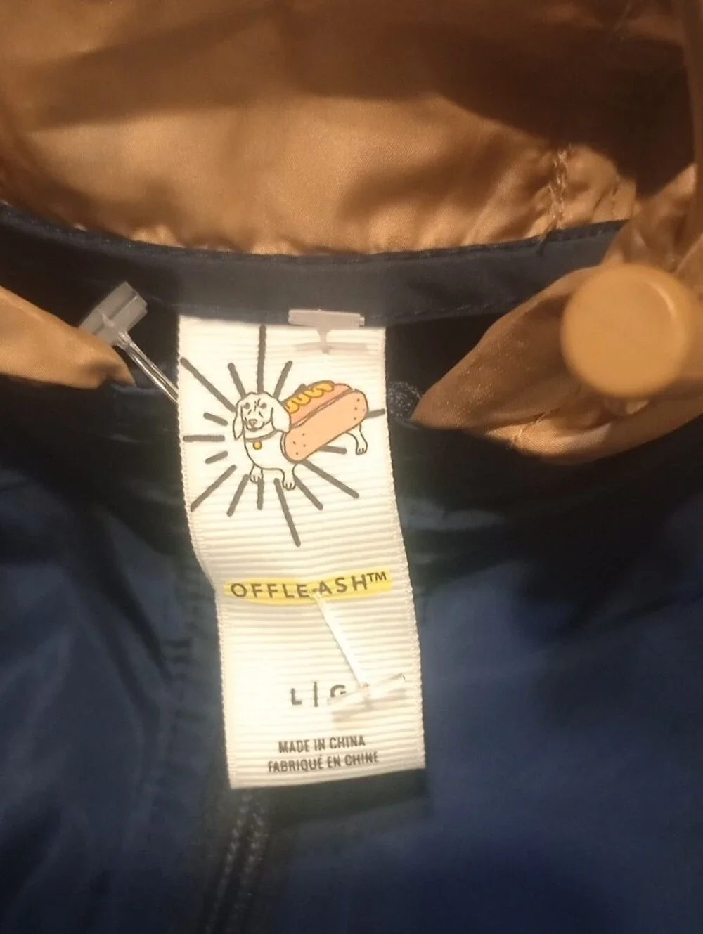 Off Leash By Aerie Navy & Tan Windbreaker Dog Coat with Hood